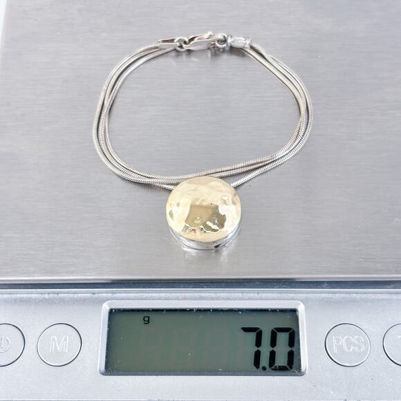 Gold-Tone Hammered Disc Pendant Necklace | Vintage Sterling Silver 925 | 16.5" - Picture 7 of 7